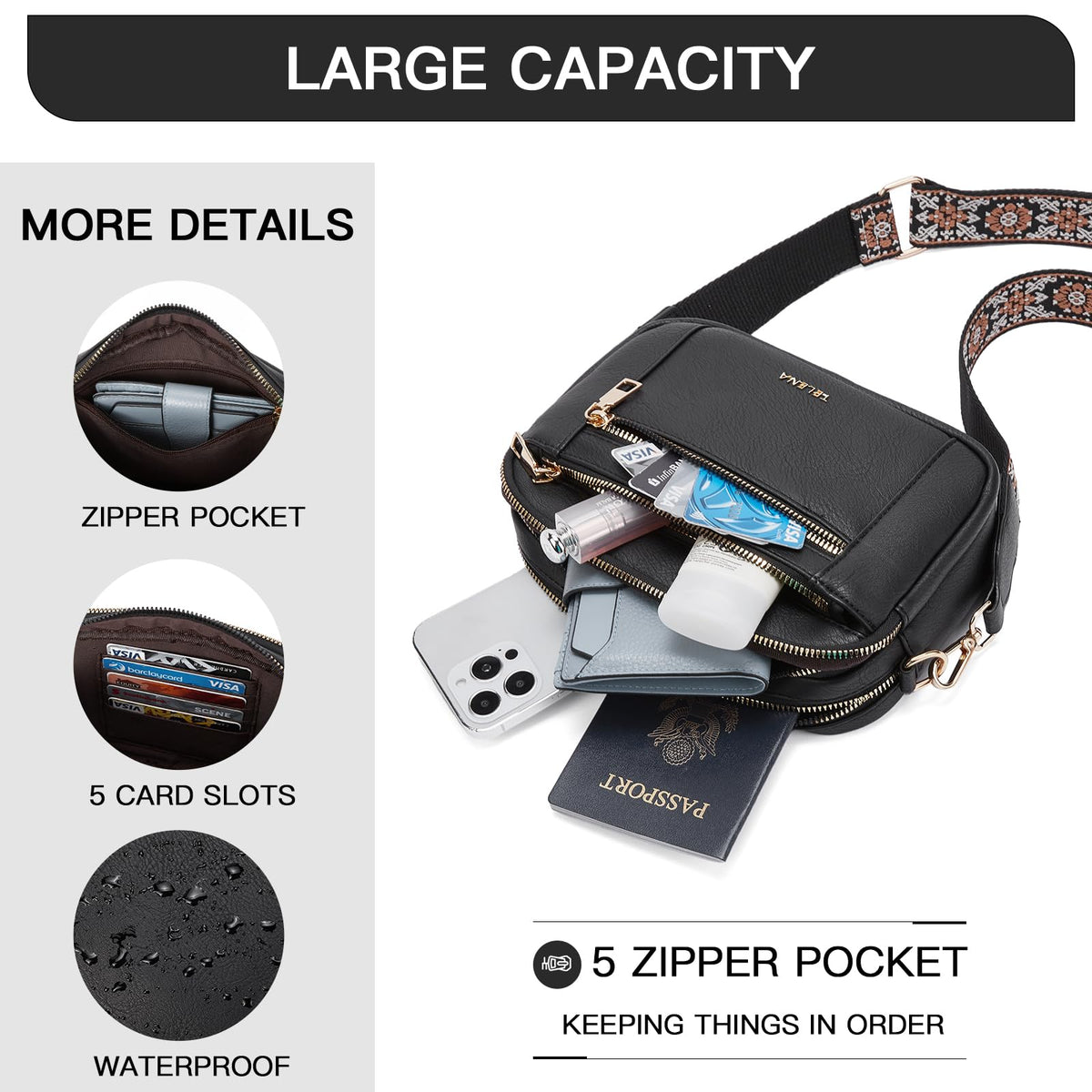 Telena Small Crossbody Bags For Women Vegan Leather Crossbody Purse With Adjustable Wide Strap For Daily Life