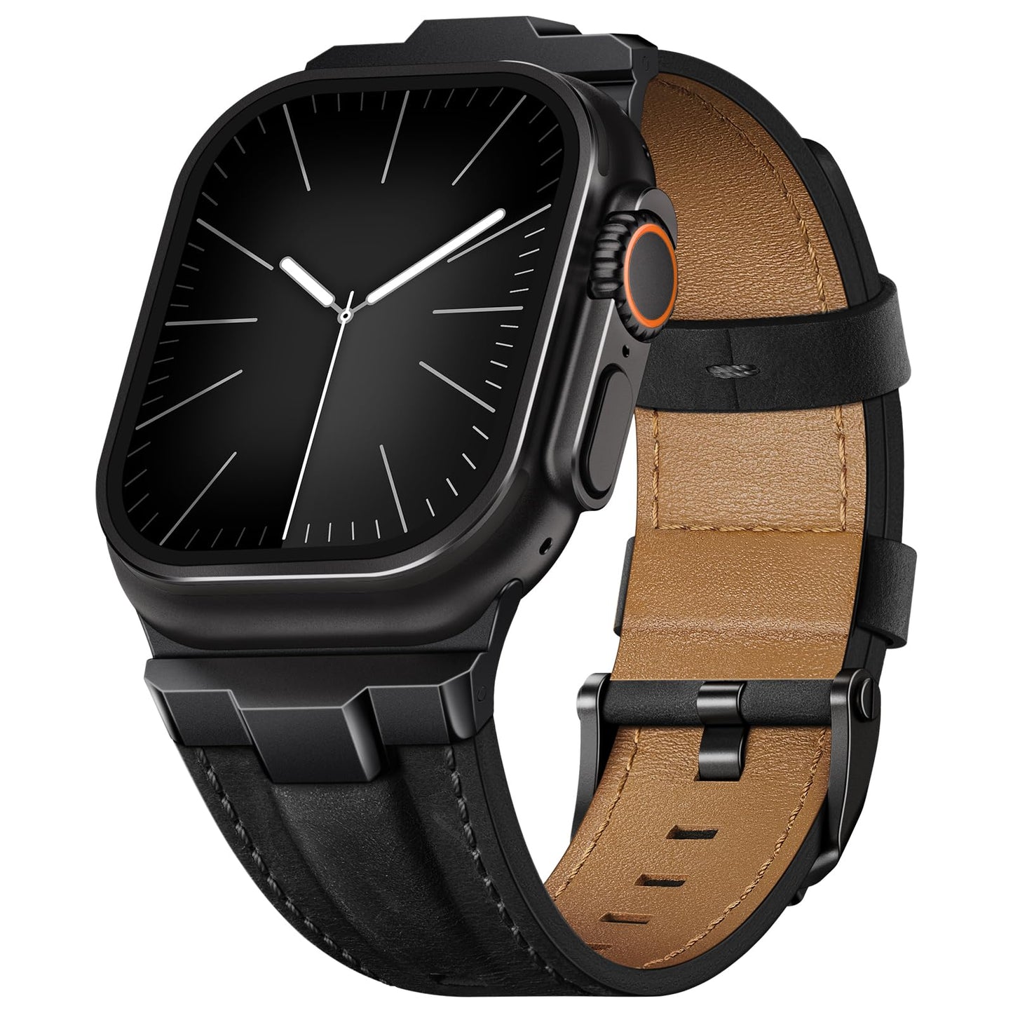 Leather bands Compatible With Apple Watch Ultra Band 49mm 46mm 45mm 44mm 42mm, Superior Genuine Leather Rugged Metal Connector Durable Strap for Men iWatch Ultra3 2 1,Series 11 10 9 8 7 6 5 4 3 SE3 SE