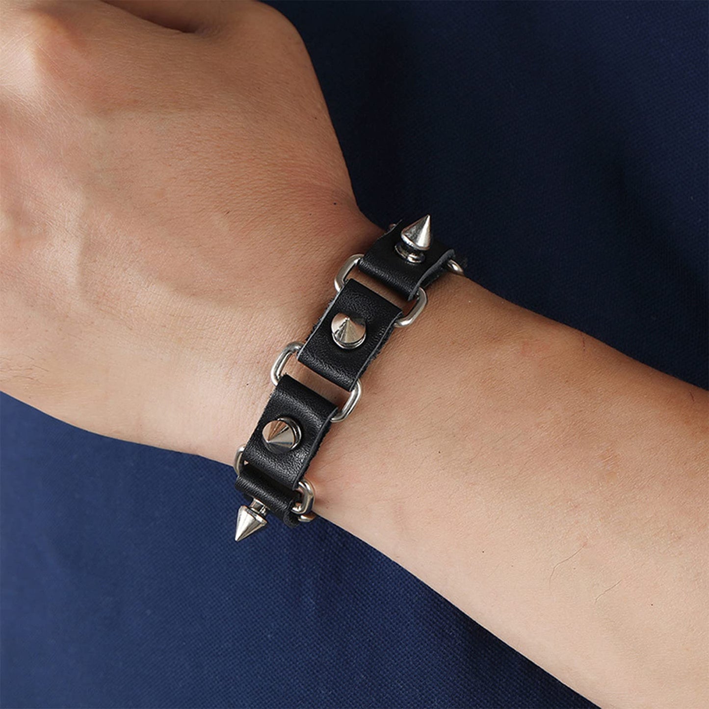 NEWITIN 12 Pieces PU Leather Bracelets Punk Bracelet Adjustable Goth Cuff Bracelet Gothic Rivet Buckle Wristbands Black Bracelets for Men Women