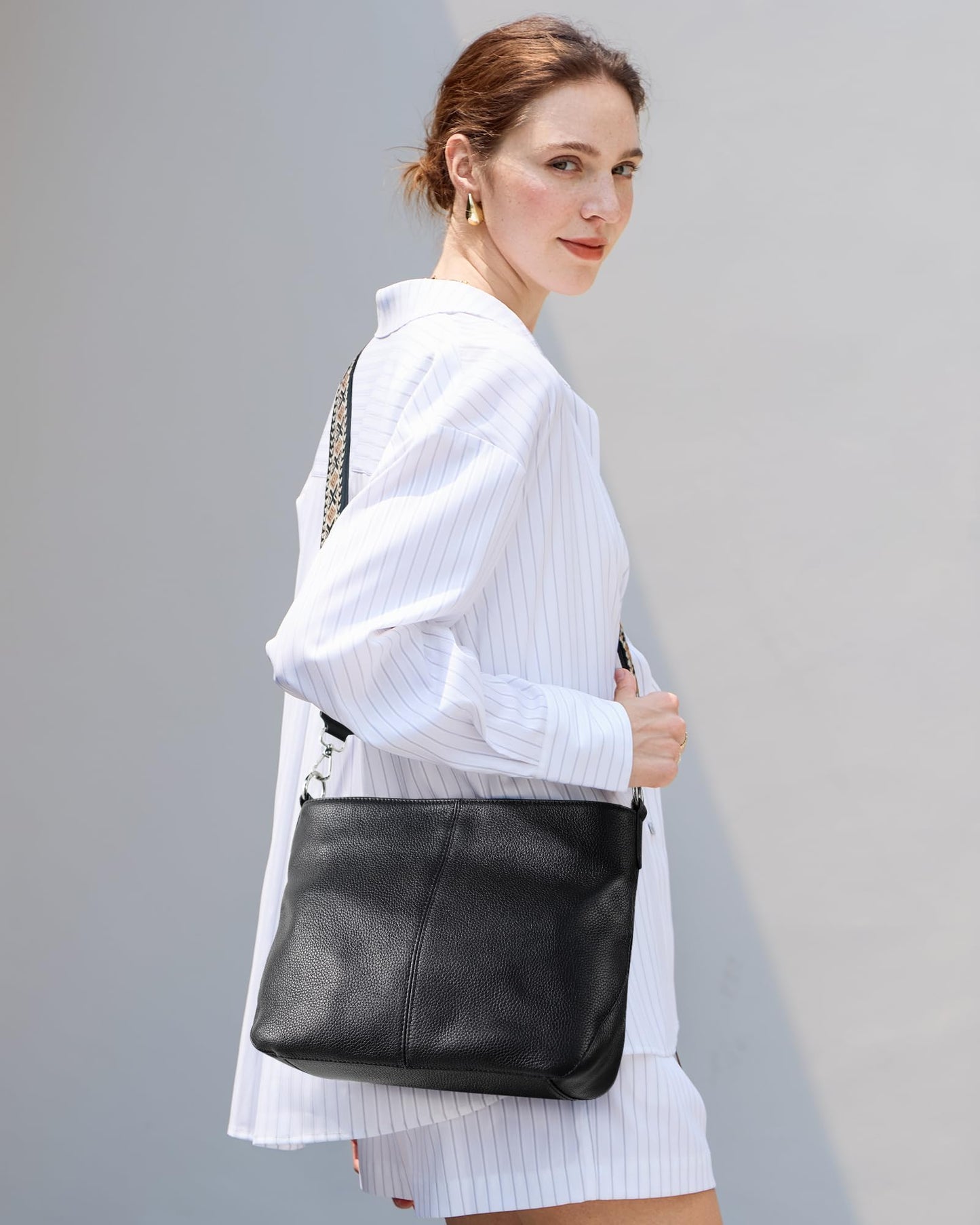 befen Genuine Leather Purse for Women, Black Leather Crossbody Bag Soft Hobo Purse Women's Shoulder Handbags with 2 Removable Straps Designer Cross Body Purses for Everyday & Travel & Work