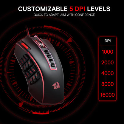 Redragon M913 Impact Elite Wireless Gaming Mouse, 16000 DPI Wired/Wireless RGB Mouse with 16 Programmable Buttons, 45 Hr Battery and Pro Optical Sensor, 12 Side Buttons MMO Mous