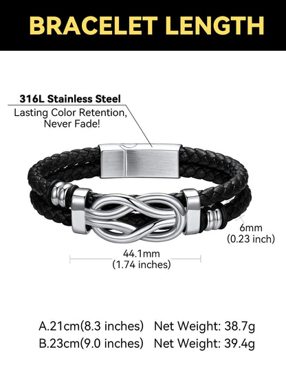ChainsHouse Inspirational Gifts Bracelets for Men with Message Cards 8.3 Inches Braided Beaded Leather Square Knot Cuff Bracelet Birthday Gift for Dad