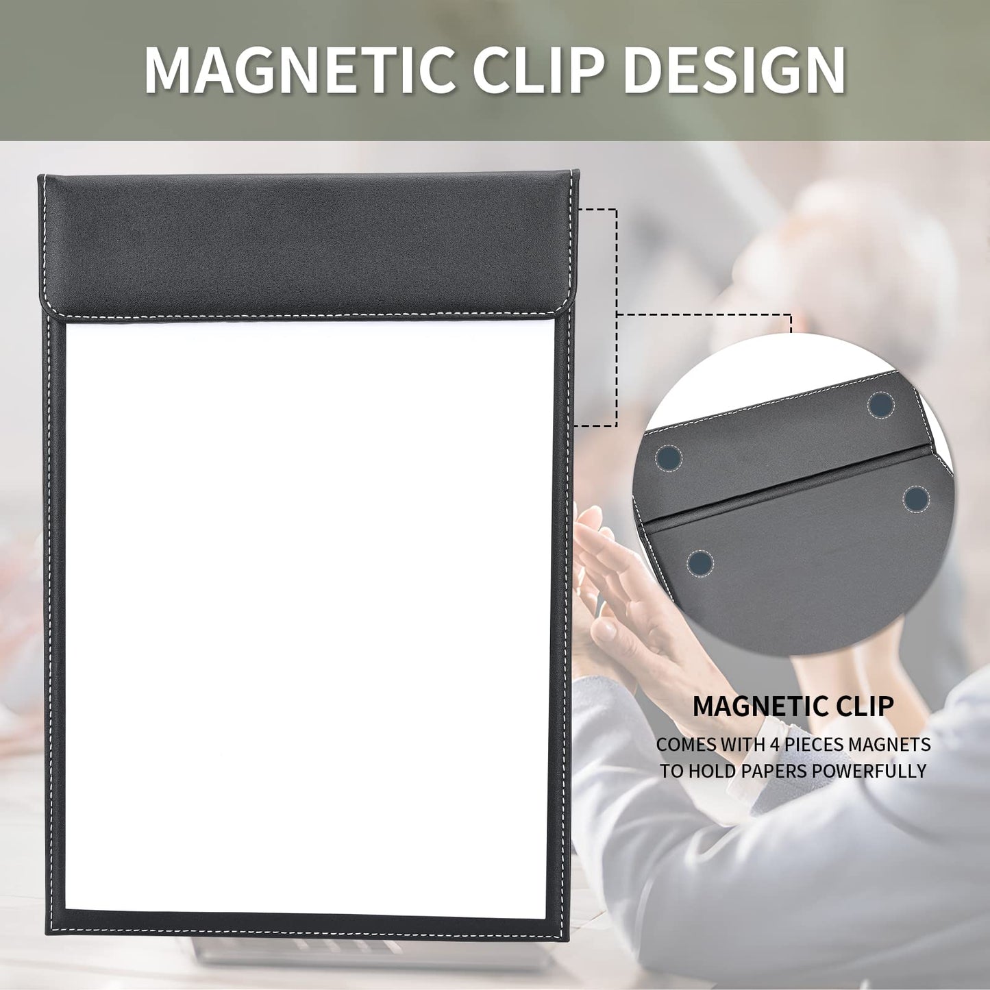 Leather Clipboard, Black Clipboards A4 Letter Size Clip Board for Nurses, GORESE Clip Board for Classroom, Smooth Writing Low Magnetic Profile Clip Boards for Kids Women Office Work 9" x 12.5"