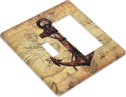 Anchor Nautical Vintage Map 2 Gang Light Switch Covers Single Toggle Rocker Combo Wall Plate Electrical Faceplate Decorative Switchplate for Office Livingroom Home Decor