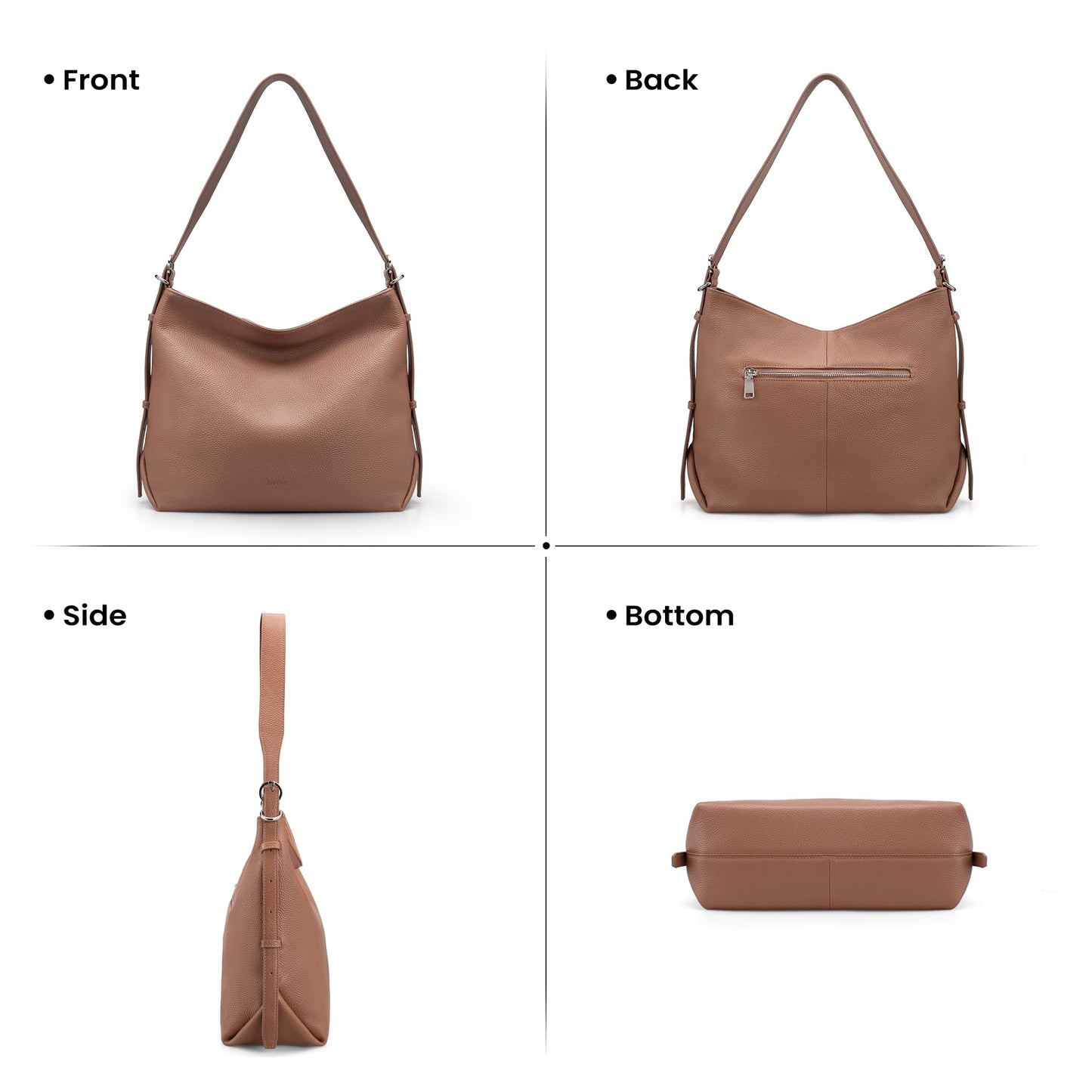 befen Genuine Leather Hobo Bags Purse for Women Medium Crossbody Bag Leather Purses Shoulder Purse Handbags with Adjustable Shoulder Strap Mocha