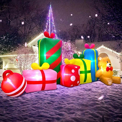 KOOY 10FT Giant Christmas Inflatables Outdoor Decorations Gift Boxes And Bear,Blow up Yard Decorations With LED Light For Xmas Outdoor Decorations Inflatable For Holiday Party Garden Lawn Winter Décor