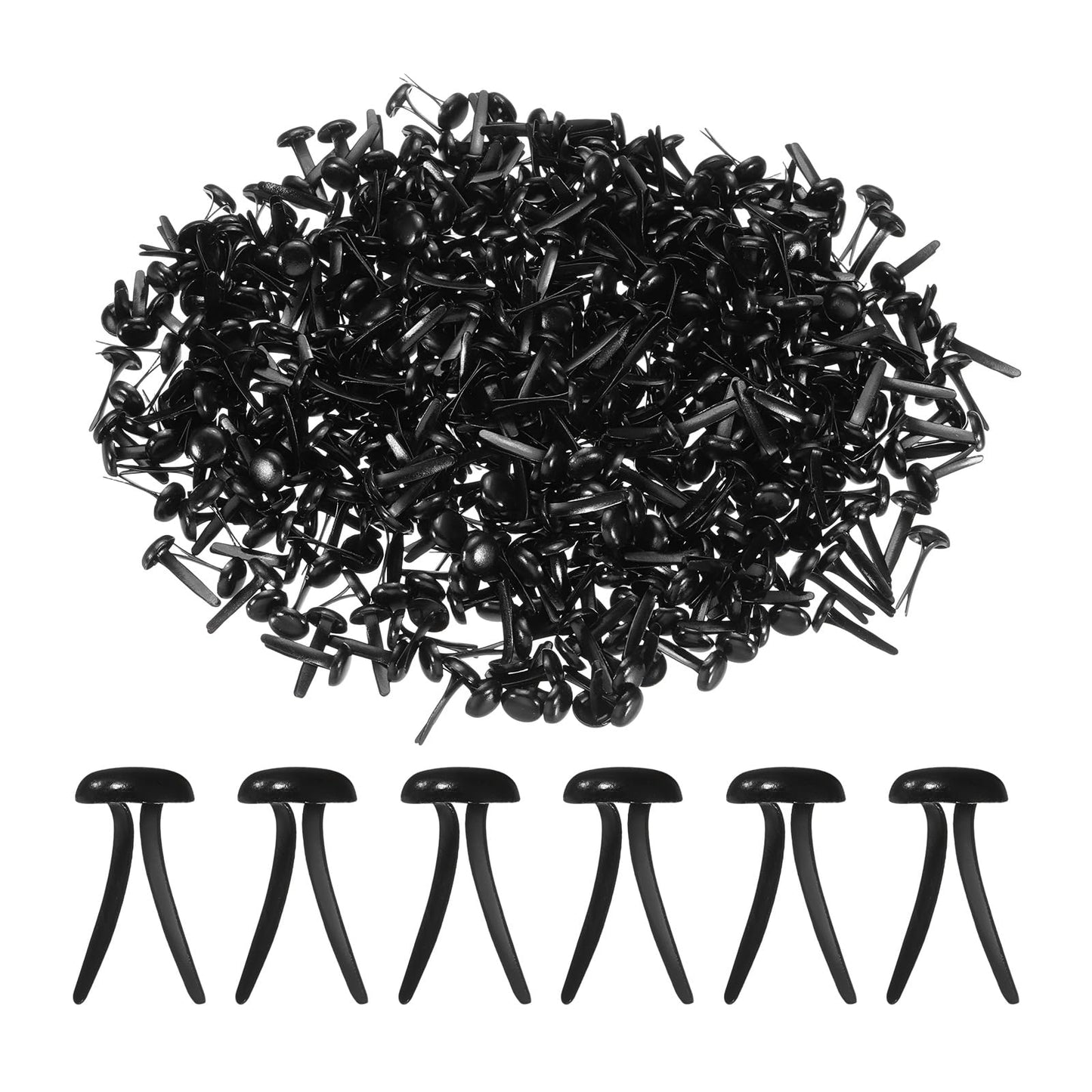 PATIKIL 1000 PCS Paper Brass Fasteners Split Pins Pastel Mini Metal Brads Round Head Plated Fastener for Craft Art Scrapbooking DIY Supplies, Black, 6 x 12 mm