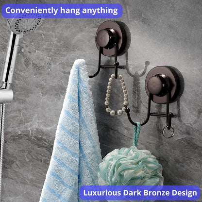 HOME SO Suction Cup Hooks for Shower & Bathroom Towel Holder 2-Pack – Suction Cups Hooks for Hanging Towels, Robes, & Coats - Tiles, Glass Door or Mirror – Shower and Towel Hooks - Bronze, Stainless