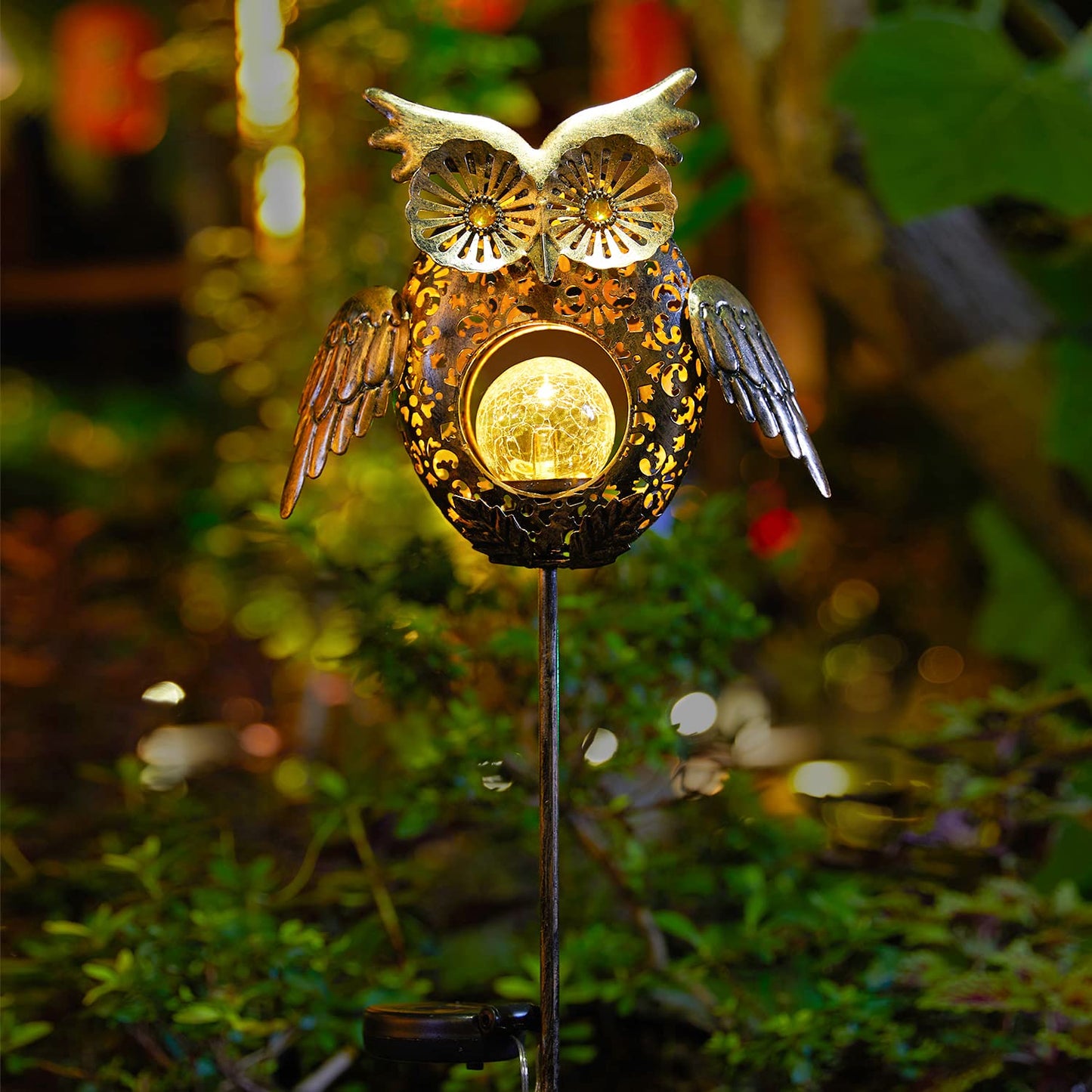 Go2garden Solar Lights Outdoor Owl Garden Gifts Mom Metal Stakes Lights for Lawn Ornaments, Yard Art, Pathway Decorations,Birthday Mothers' Day Gift for Grandma Wife (Bronze)