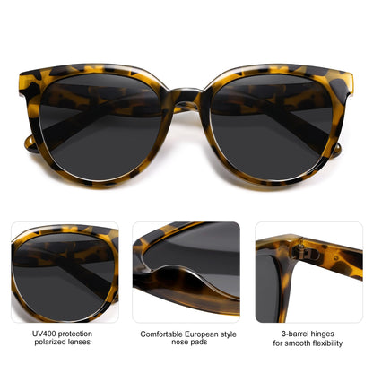 SOJOS Trendy Cat Eye Round Polarized Sunglasses for Women Fashion UV Protection Sunnies Sunglasses SJ2175