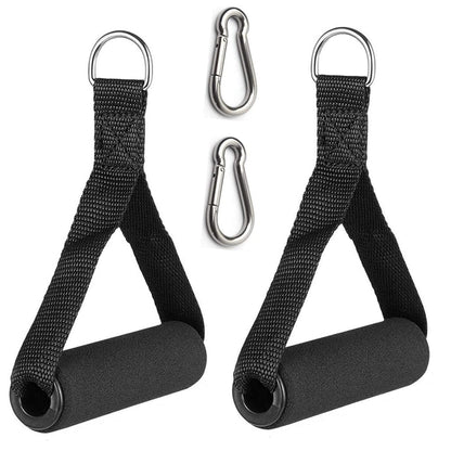 KARLOR Pack of 2 Grip Exercise Handle for Resistance Bands, Replacement Fitness Equipment with 2 Carabiner Hooks Clips, Pull Down Workout Accessories for Home Gym Fitness, Triceps, Rope, Yoga Stretch