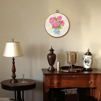 Threegoat Chinoiserie Spring Floral Framed Round Wall Art,Blue and White Hydrangea Flowers Wall Art Decor for Bedroom,Vintage Wall Hanging Decor for Grand Millenial Grandmillennial Home - A07