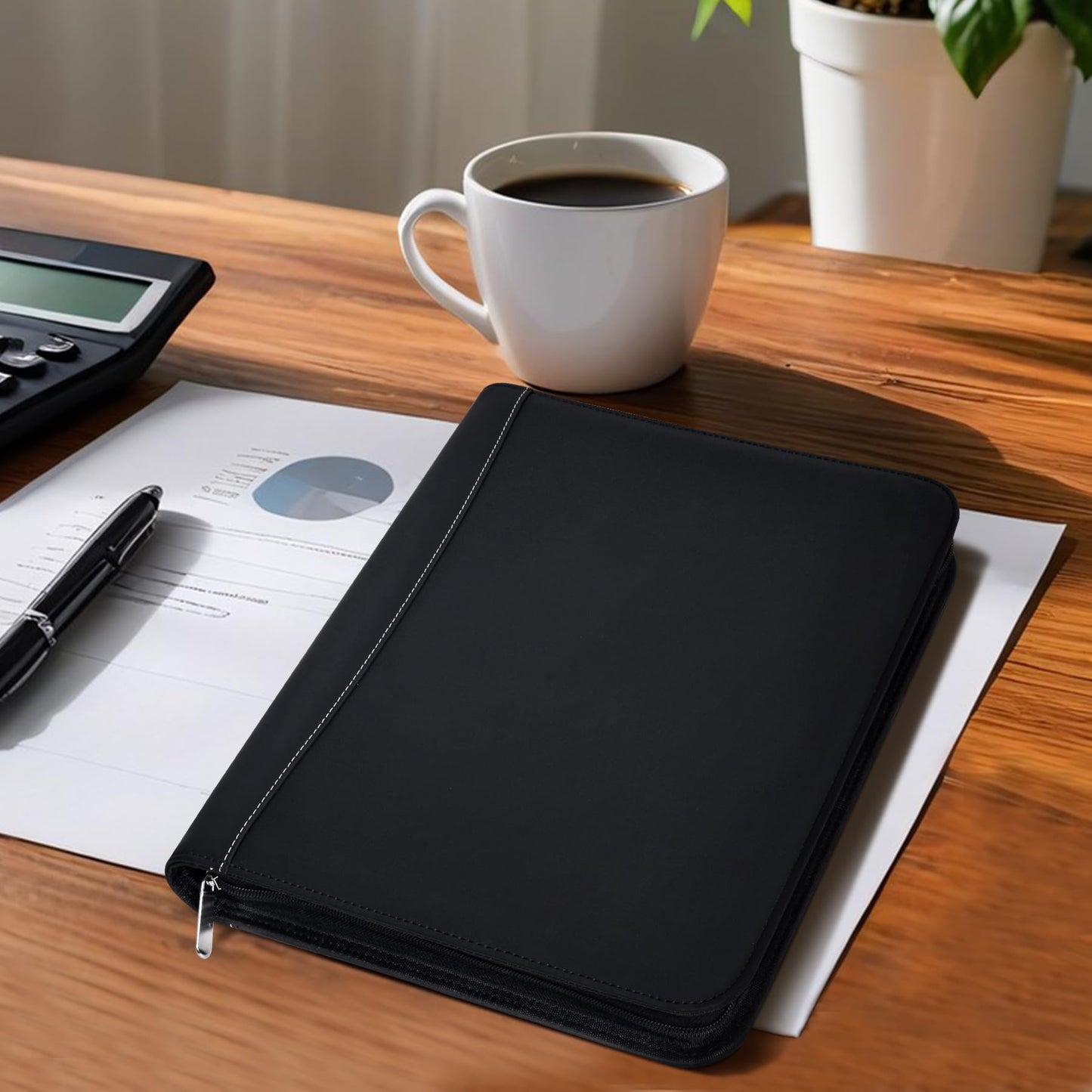 Antner Zipper Portfolio Binder Padfolio 3 Ring Binder 1 Inch Professional Faux Leather Document Organizer Folio for Tablet, Phone, and 8.5x11 Documents, Resumes, Presentation Folders for Men & Women
