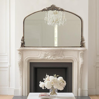 Growsun Vintage Black Arched Mirror, 40’’x30’’ Antique Baroque Ornate Wall Mirror Decor with Full Metal Frame for Fireplace/Entryway/Living Room/Bathroom
