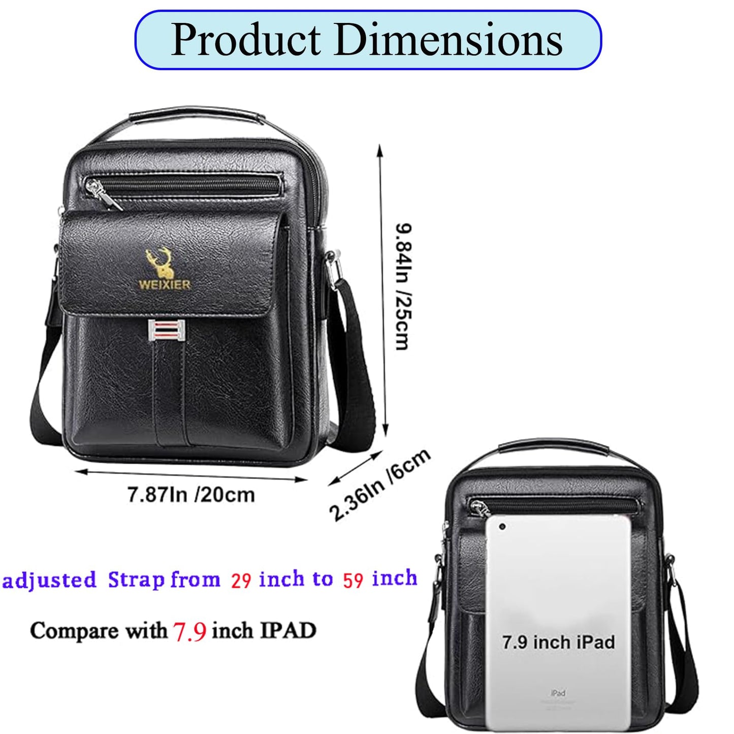 Messenger Bag for Men Crossbody Shoulder Purse Small Vintage PU Leather Satchel Pouch Side Crossover Handbag (Men Handbag for Black)