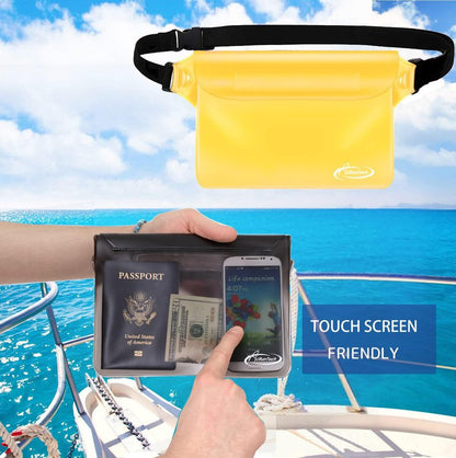 AiRunTech Waterproof Pouch with Waist Strap (2 Pack) | Beach Accessories Best Way to Keep Your Phone and Valuables Safe and Dry | Perfect for Boating Swimming Snorkeling Kayaking Beach(Grey+Yellow)