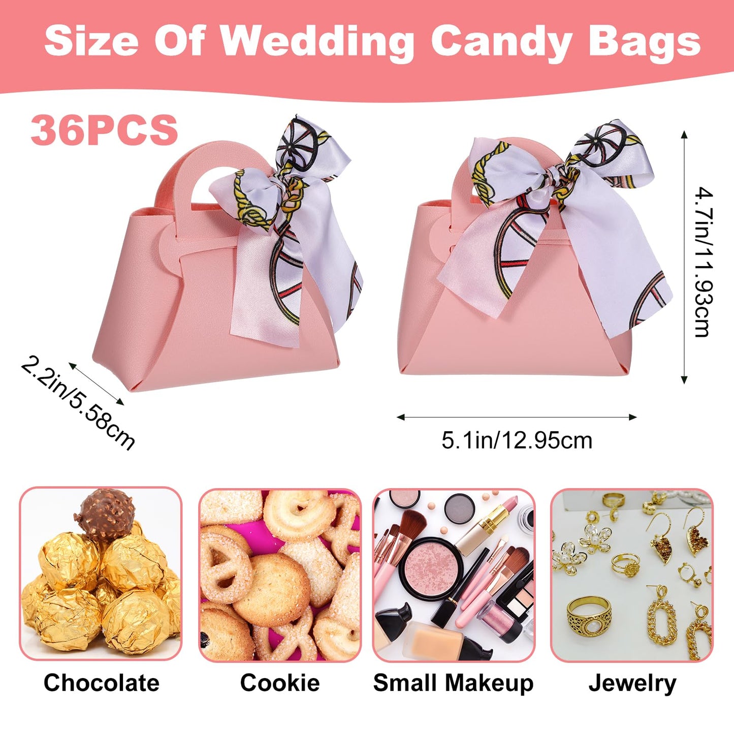 Douaowoc 36 Pcs PU Leather Purse Gift Bags with Handles Ribbon Purse Party Favor Bags for Baby Showers Birthday Wedding Candy (Pink)