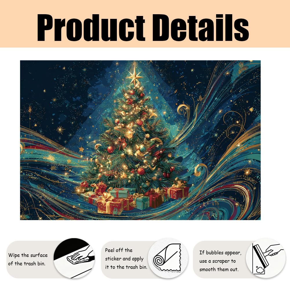 Kitchen Wall Decals 35.5x23.6 Inch Christmas Tree with Ornaments and Gift Boxes Golden Lights Peel and Stick Wall Stickers for Kitchen Living Room Holiday Home Decoration Removable