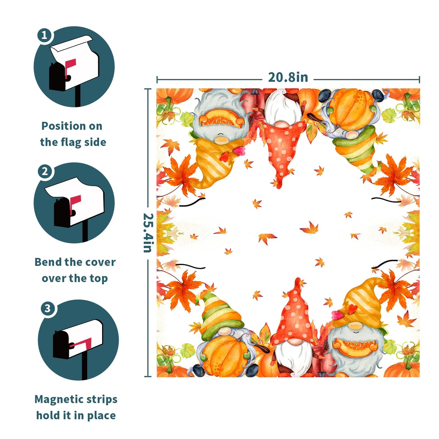 Fall Harvest Mailbox Cover Magnetic Large Size 25.5"x21" Autumn Thanksgiving Pumpkin Maple Leaves Mailbox Wraps Fall Gnome Post Letter Box Cover for Home Garden Yard Outdoor Decoration