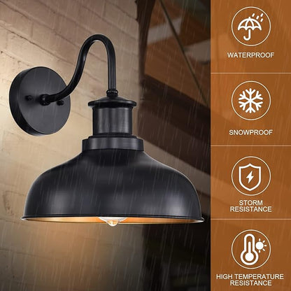 Outdoor Gooseneck Barn Light Outdoor Wall Sconce Farmhouse Rustic Exterior Wall Mount Lights Vintage Outside Lighting Fixture Industrial Black Lantern for Porch Entryway Garage Shed,1 Pack