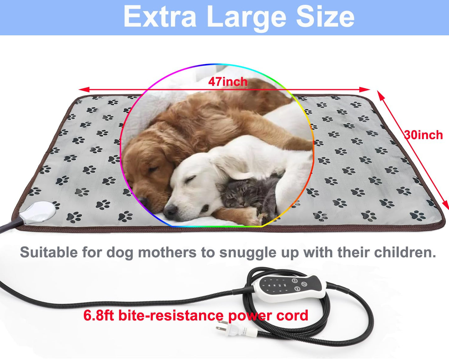 Pet Heating pad Outdoor Small Dog cat Heating pad Heated ped beds for Outside Dogs House Heater Electric Warming pad for Puppies with Timer,Chew Resistant Cord,Easy Clean,Waterproof