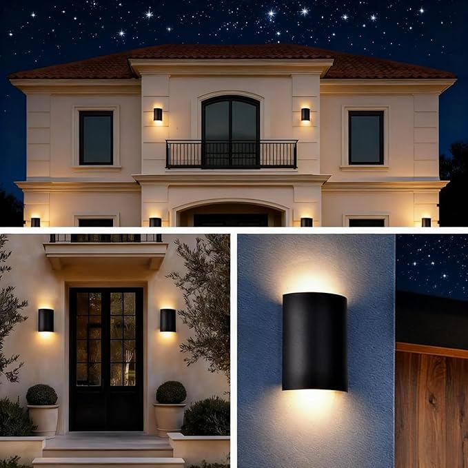 Modern Black LED Up and Down Lights Outdoor, Waterproof Exterior Wall Sconce Lighting, 3000K Integrated LED Porch Light Fixture for House, Garage, and Patio