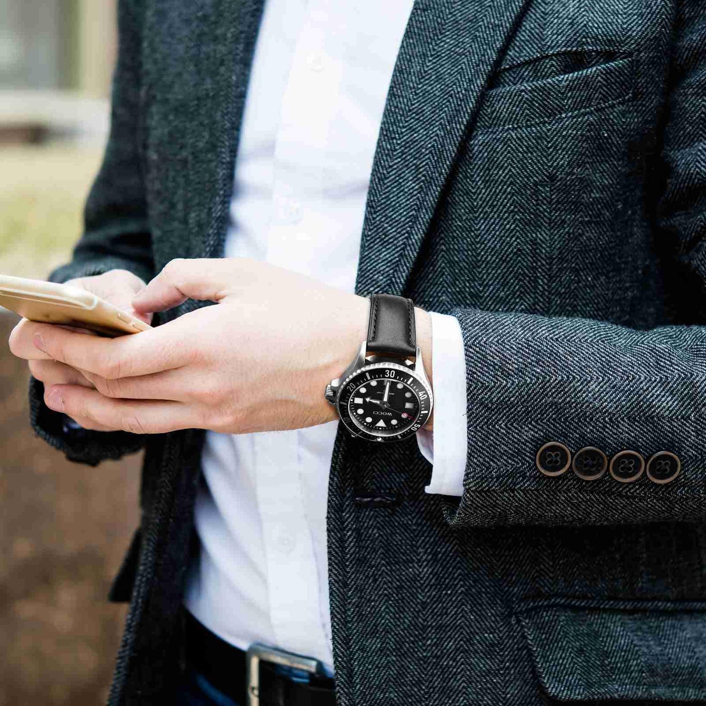 WOCCI 18mm Watch Band, Genuine Leather, Quick Release Replacement Strap, Black Buckle (Black)