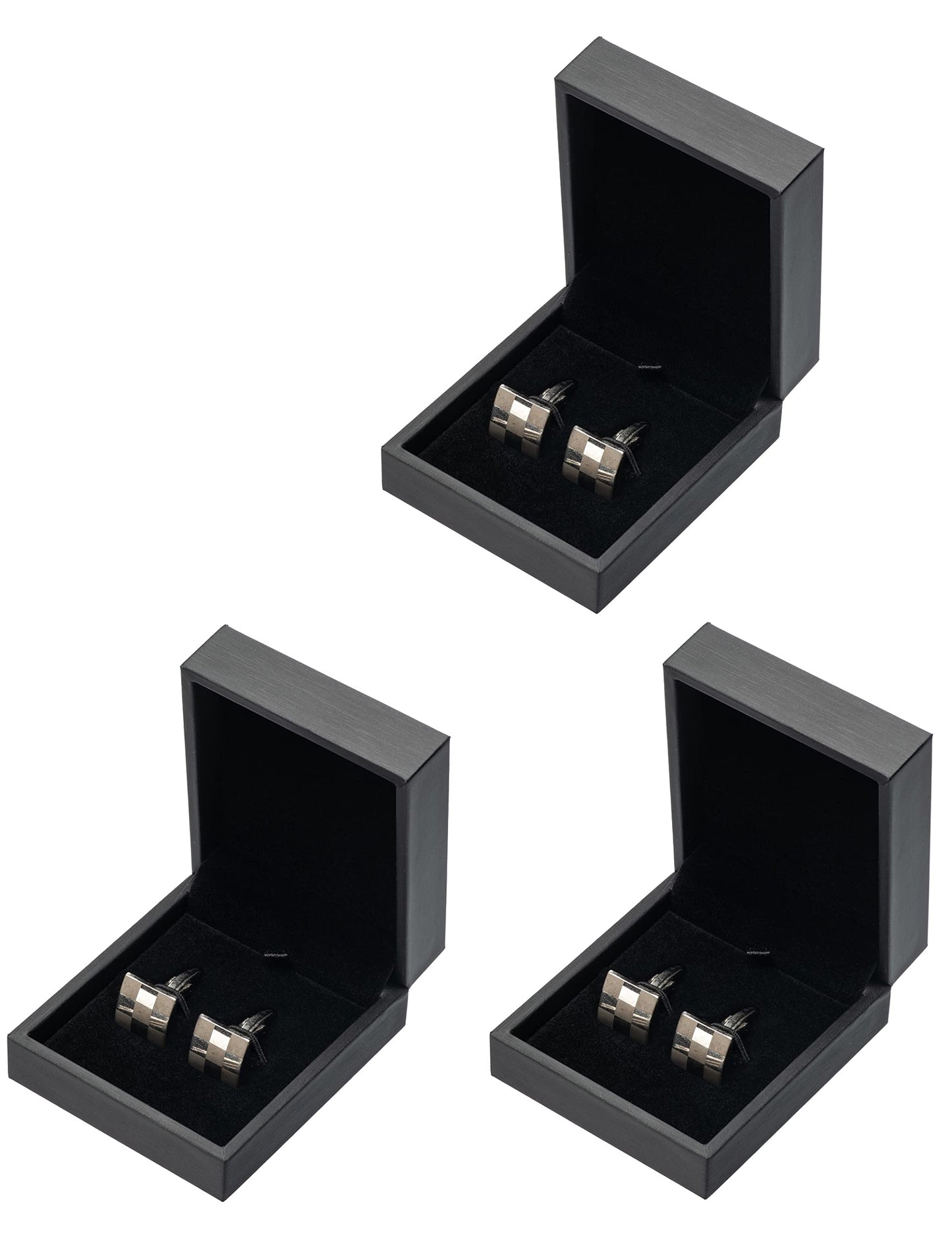 Giftop PU Leather Small Cufflink Box Jewelry Display Case (Black Pack of 3)