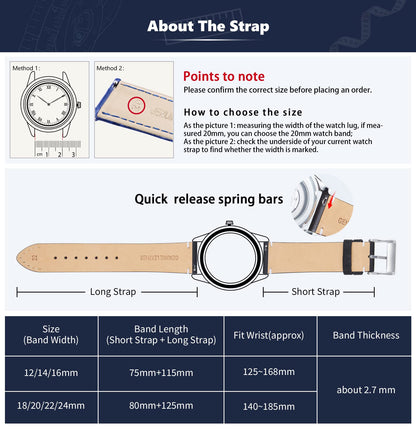 BINLUN Leather Watch Band Replacement Quick Release Genuine Leather Watch Straps 12mm 14mm 16mm 18mm 20mm 22mm or 24mm for Men and Women Black/Brown/Light Brown/Orange (Light Brown, 14mm)