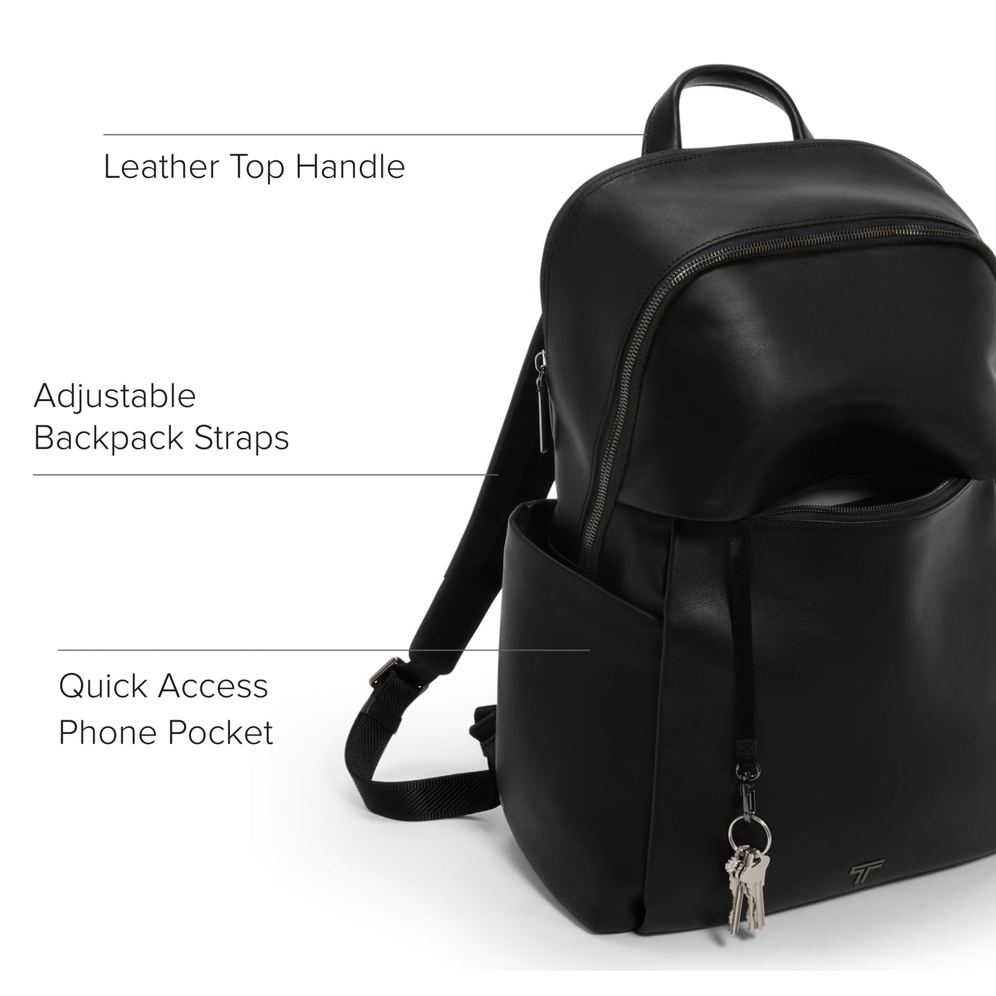 TUMI - Voyageur Raina Backpack - Women's Premium Leather Backpack - Everyday Bag with Phone Pocket & Laptop Compartment - Black, Gunmetal Hardware