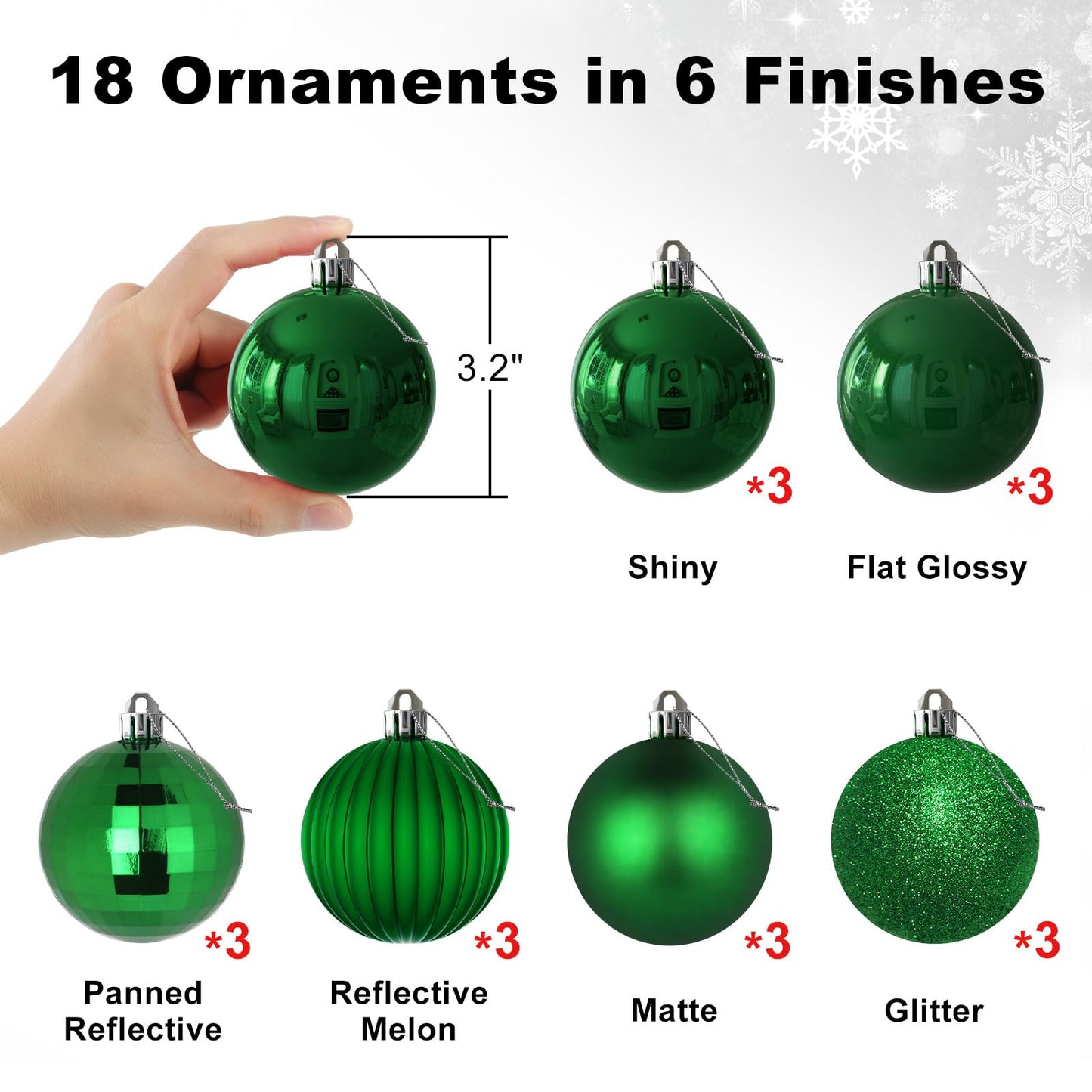 Emerald Green 3.2" Large Christmas Balls - Christmas Tree Decoration Ornaments Shatterproof Hanging Balls for Birthday St. Patrick's Day Easter Mardi Gras Holiday Wedding Decorations Set of 18pcs