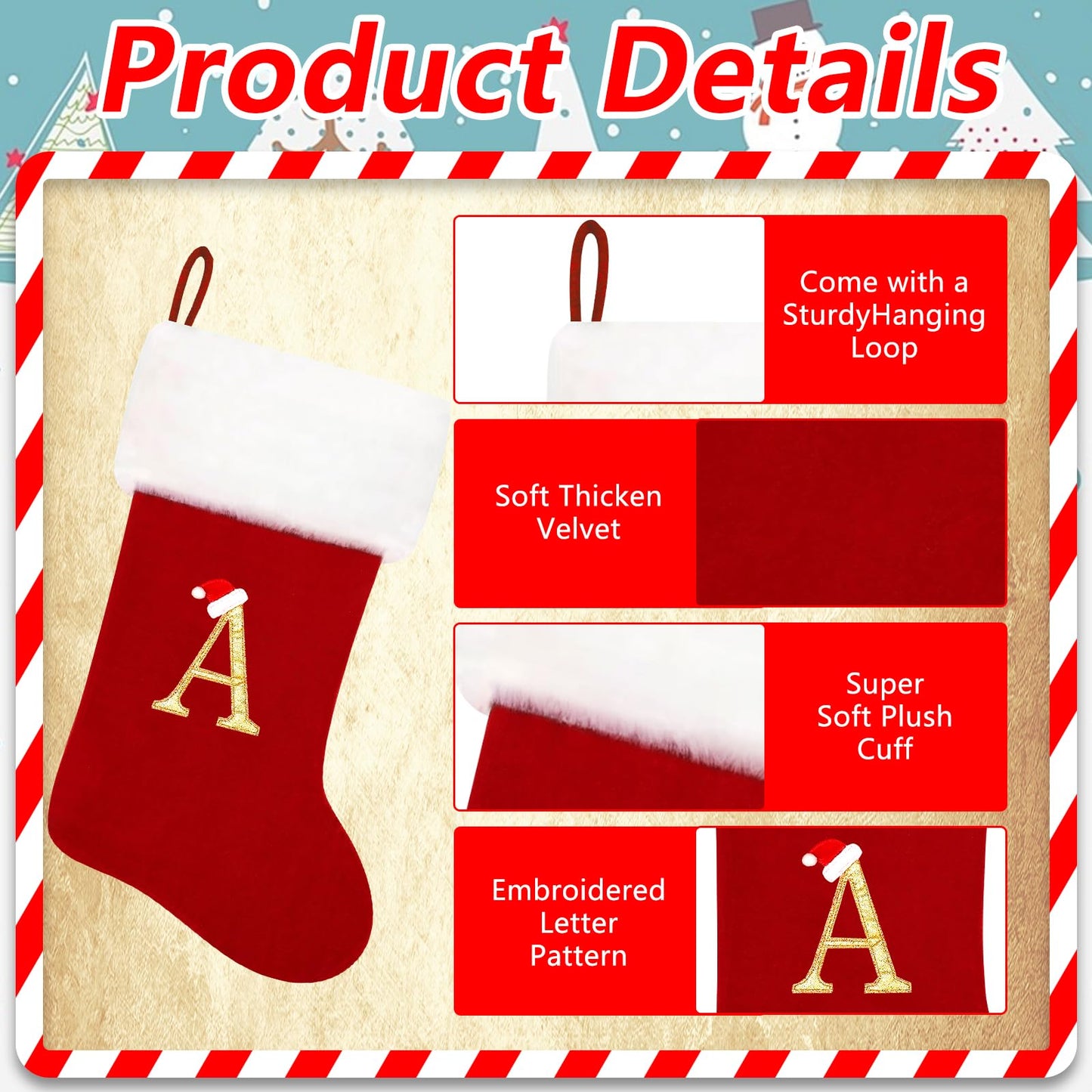 Eoocan 20 Inches Monogram Christmas Stockings Wine Red Velvet with White Super Soft Plush Cuff Embroidered Xmas Stockings Classic Personalized Stocking Decorations for Family Holiday Season Decor(Dad)