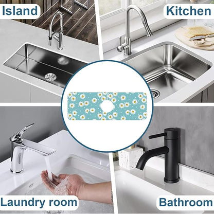Cute Daisy Sink Faucet Absorbing Mat White Daisies Super Absorbent Fast Drying