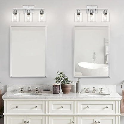 Modern Brushed Nickel 3 Light 19 inch Vanity Lights for Bathroom with Clear Glass, Bathroom Lighting Fixtures Over Mirror for Mirror Kitchen Living Room Hallway Cabinet Porch