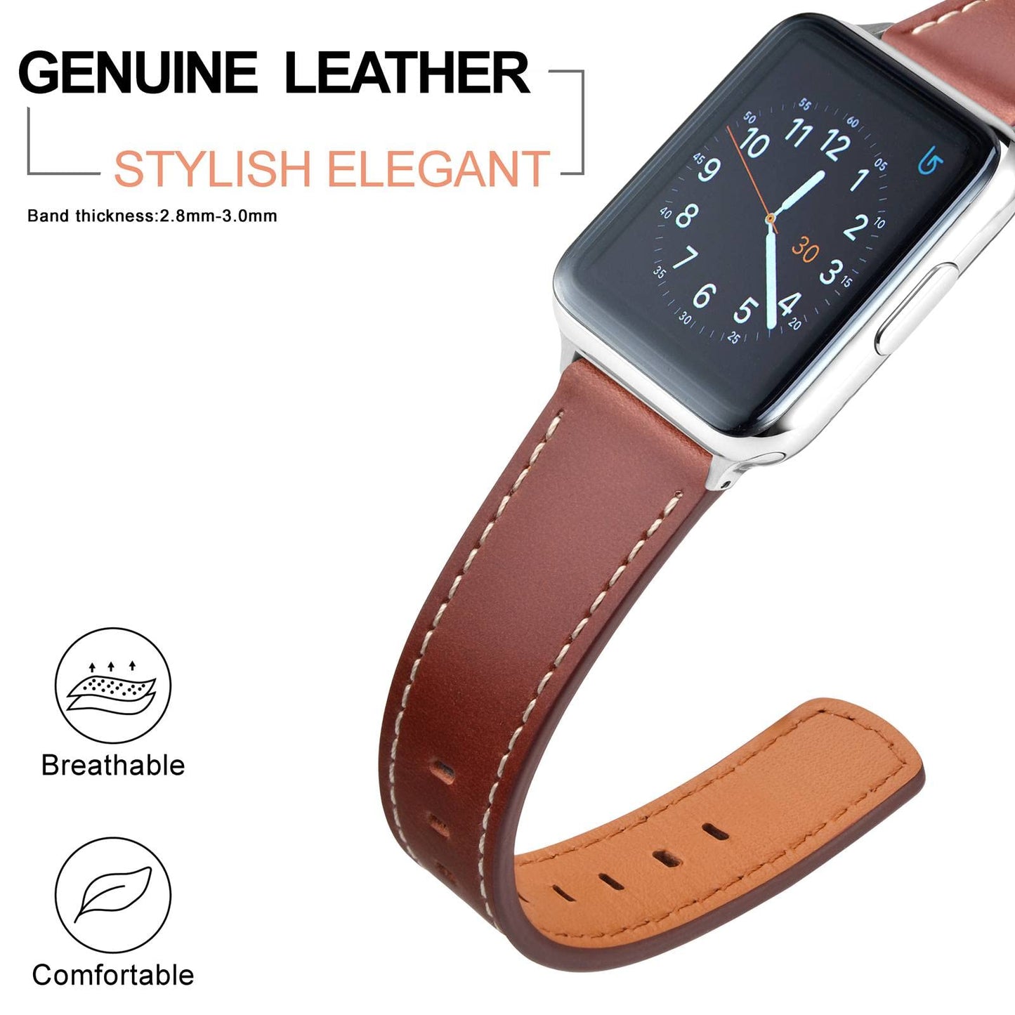 ANNEFIT 21mm Watch Band, Quick Release Genuine Leather Replacement Strap (Red Brown)