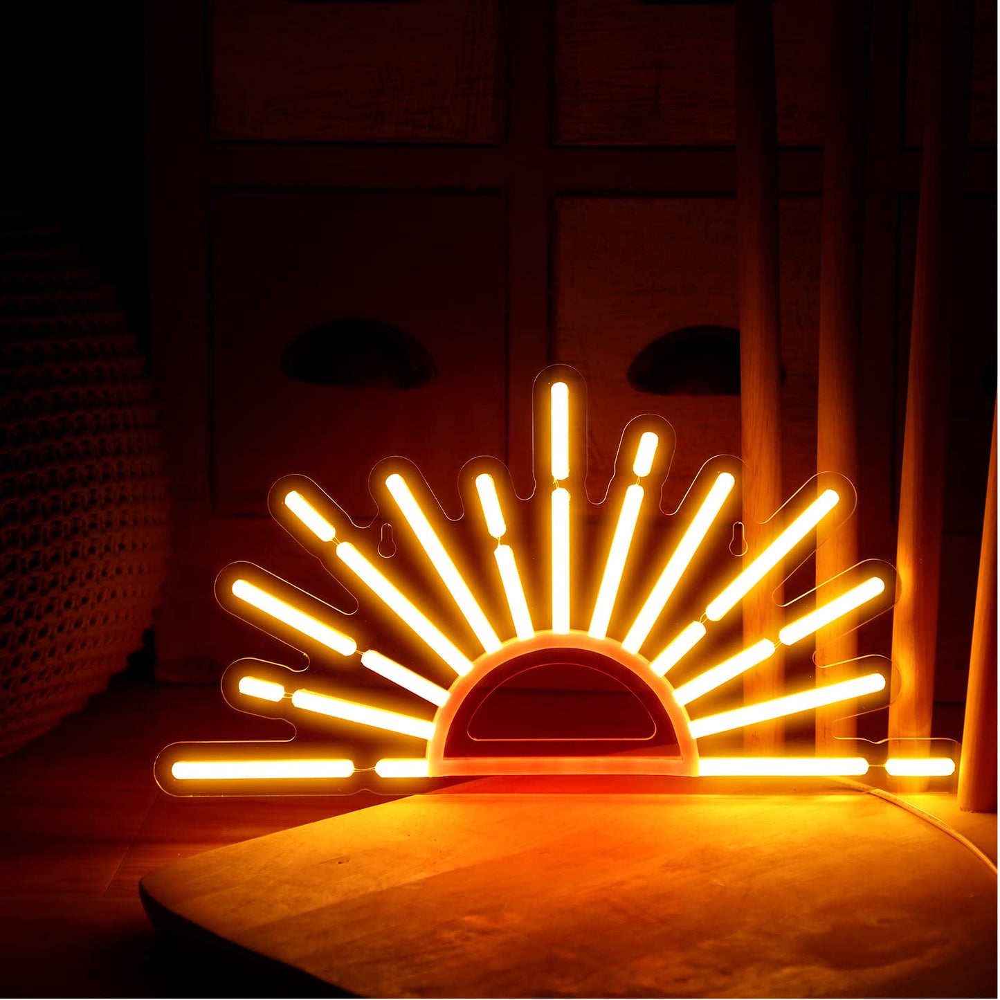 Ganeen Orange Sunrise Sunset Neon Sign Boho Wall Art Neon Lights for Bedroom Sun on The Horizon LED Signs Wall USB Night Room Decor for Living Room, Kitchen, Bathroom, Office Decor, Christmas Gifts