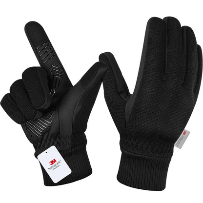 MOREOK Winter Gloves for Men/Women -10°F 3M Thinsulate Warm Touch Screen Snow Ski Bicycle Bike Gloves for Driving/Cycling/Running/Hiking-Black-L