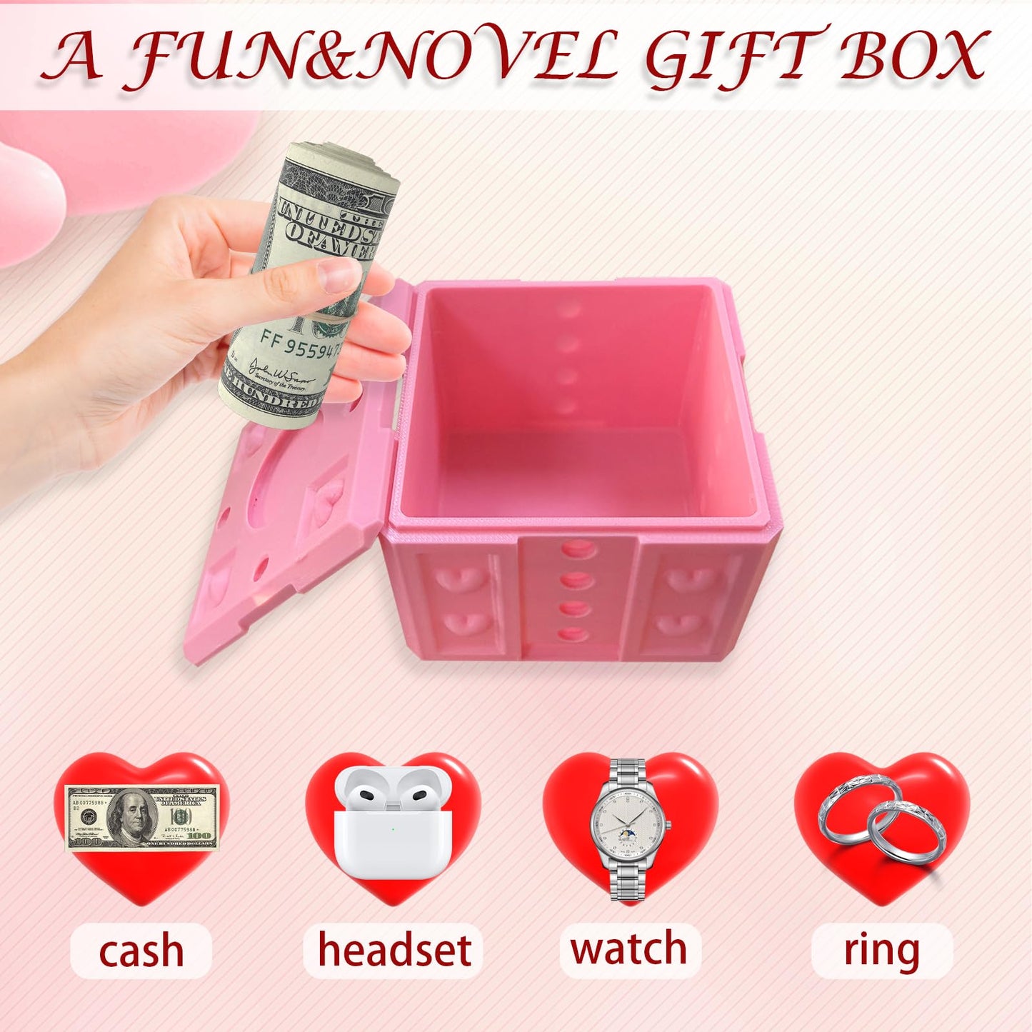 Annoying Gift Box with Screws, Annoying Present Prank Screw Box, Money Card Container Novelty Box, Take Apart Puzzle Surprise Funny (Pink White-Medium Size)