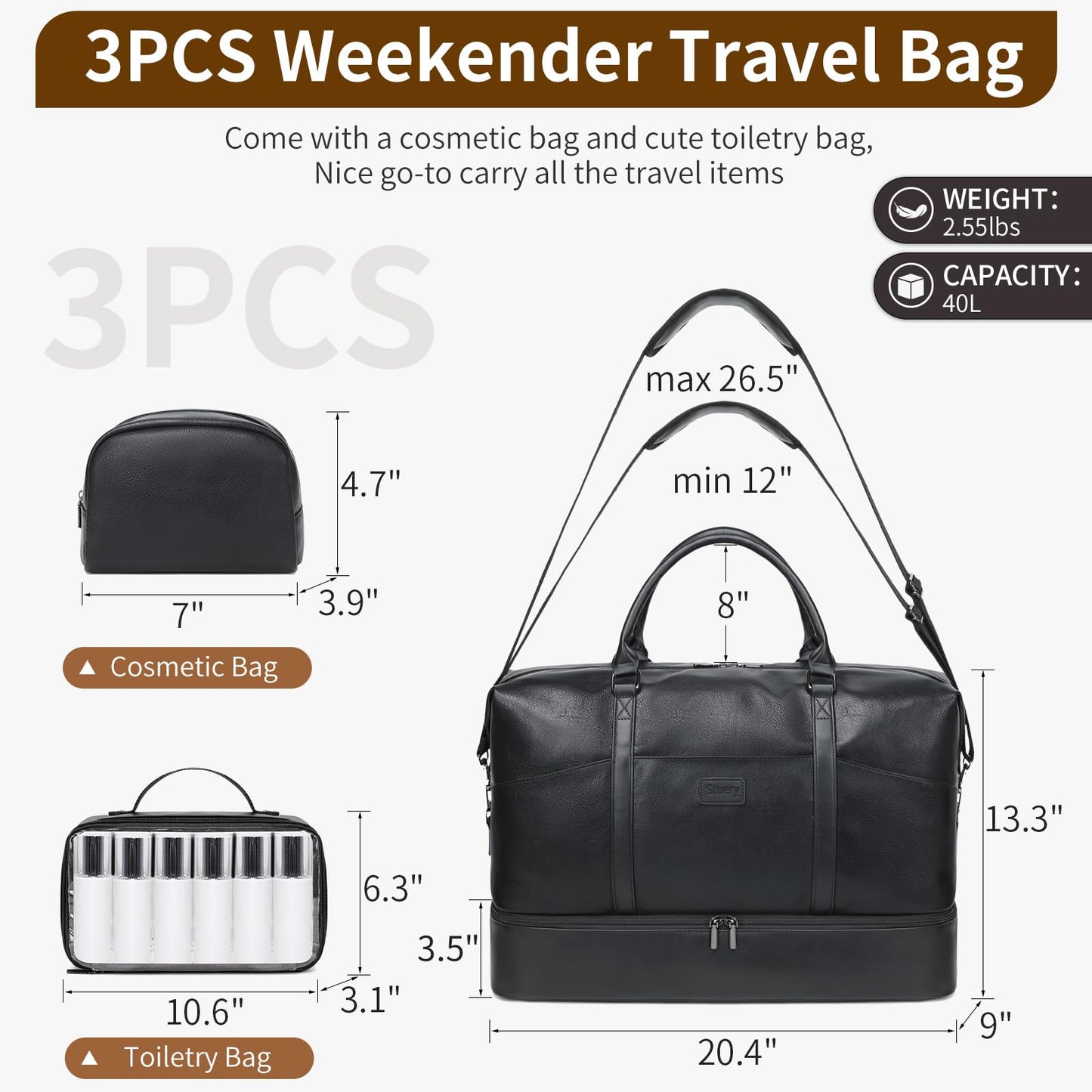 Faux Leather Weekender Bags for Women: Large Overnight Bags Travel Duffel Bag Carry On Shoulder Weekend Tote with Shoe & Laptop Compartment & Toiletry Bags for Airplane Traveling Gym