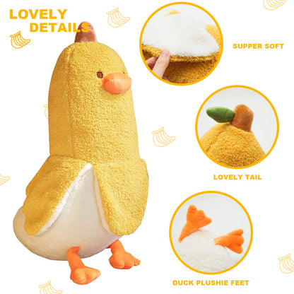 PEACH CAT Banana Duck Plush Toy Cute Plushie Hugging Plush Pillow Duck Stuffed Animal for Girls and Boys Yellow 35.4"