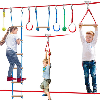 Ninja Warrior Obstacle Course for Kids，60ft Ninja Slackline-with 8 Pcs Accessories,Tree Protector & Carry Bag Ninja Course for Kids Outside-Backyard Zip Line for Kids