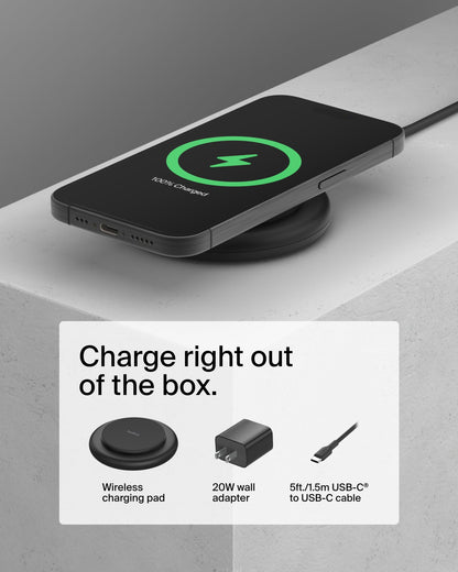 Belkin Magnetic Wireless Charging Pad 15W - MagSafe-Compatible Qi2-Certified Wireless Charging Station, iPhone Charger for Apple iPhone 16, 15, 14 Series, AirPods w/Non-Slip Base - Black (No PSU)