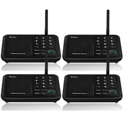 Wuloo Intercoms Wireless for Home 5280 Feet Range 10 Channel 3 Code, Wireless Intercom System for Home House Business Office, Room to Room Intercom, Home Communication System (4 Units Set, Black)