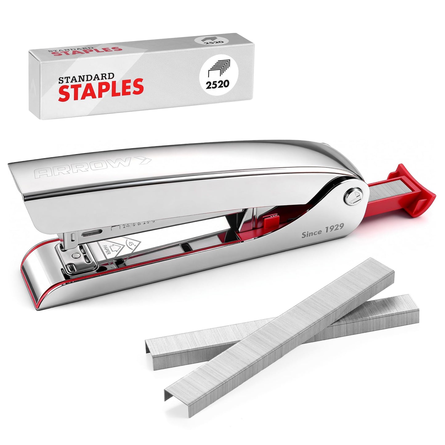 Arrow Metal Stapler, Full-Strip Stapler for Desk with 2520 Staples, 25 Sheet Capacity, Rear Staple Storage, Dual-Mode Anvil, Non-Slip Base, for Office, Classroom, and School