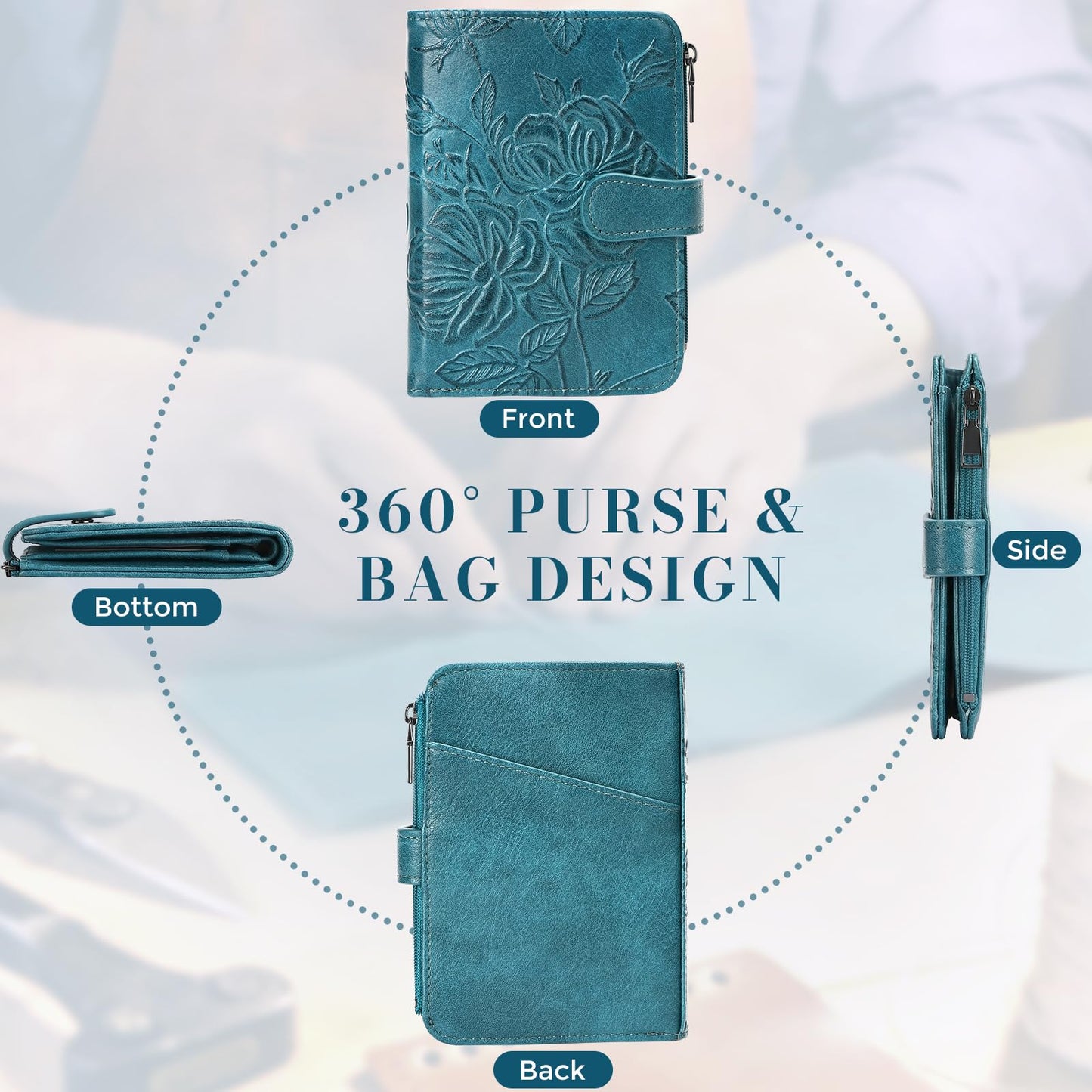 FORUWISH Small Wallet Women RFID Embossed Vegan Leather Credit Card Holder Wallet for Women Bifold with Zipper Coin ID Window Pocket