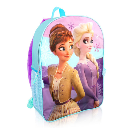Disney Frozen Anna and Elsa Backpack School Supplies Set for Girls ~ Bundle with 16" Frozen School Bag, Lunch Bag, Plastic Water Bottle, Frozen Stickers, and More.