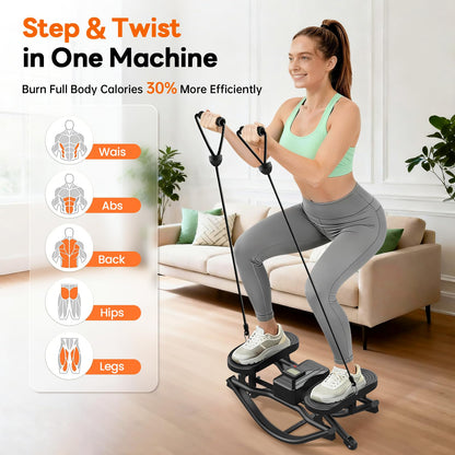 HXD-ERGO Rock Stepper with Elastic Resistance Bands, Side-to-Side Lateral Rocking Motion, Digital Display & High-Capacity Design for Home Leg GluteWorkout