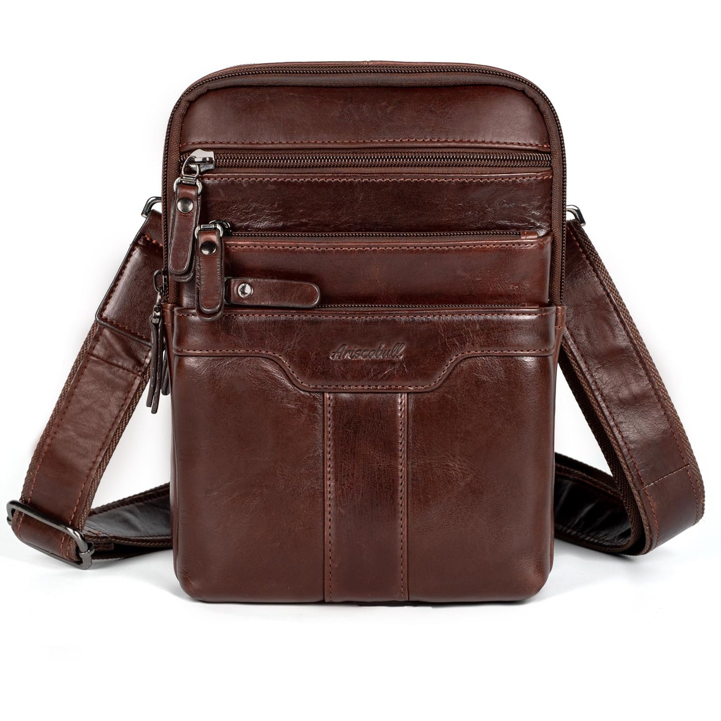 Ariscobull Leather Messenger Bag for Men, Small Leather Sling Shoulder Bag Messenger Pack for Men, Man Purse (Brown)