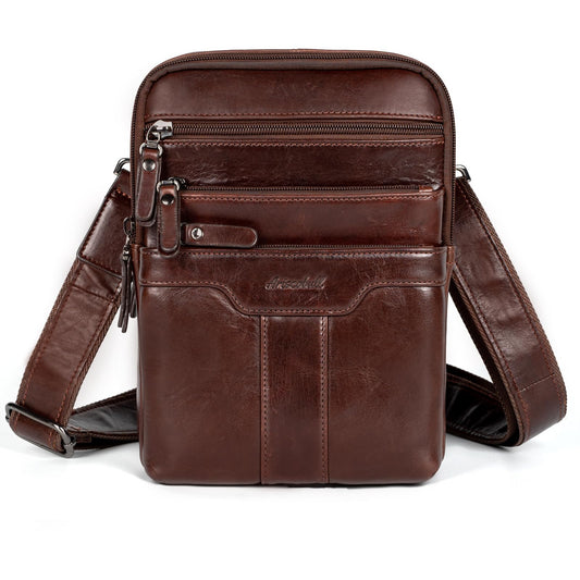 Ariscobull Leather Messenger Bag for Men, Small Leather Sling Shoulder Bag Messenger Pack for Men, Man Purse (Brown)