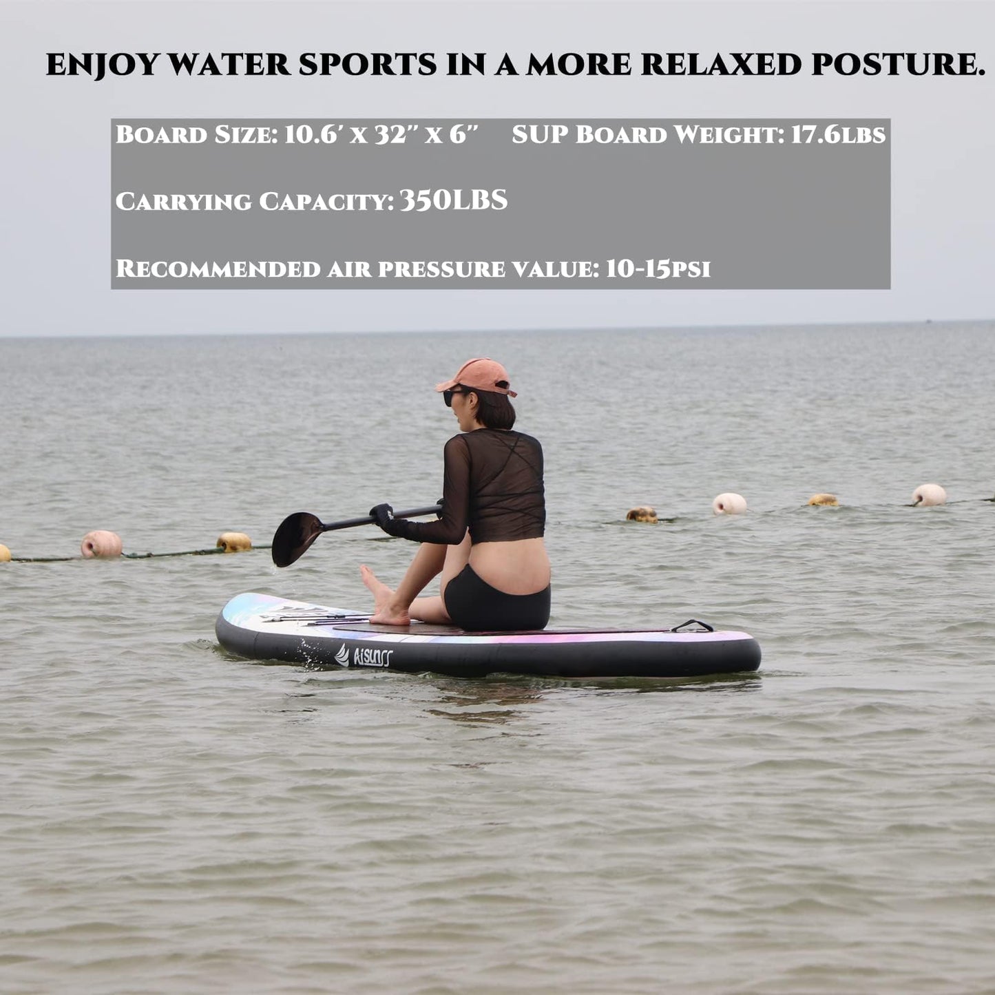 AISUNSS Inflatable Paddle Board for Adult, Paddle Board for All Skill Levels, Wide SUP Board with Primium Accessories Include SUP Carry Bag, Hand Pump, 10L Waterproof Bag and Adj Paddle